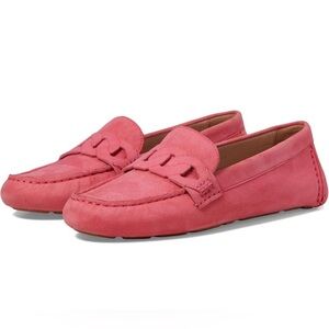 Cole Haan Evelyn Driver Loafer Slip on Flats Size 6.5 Rose Pink Suede Chain NEW